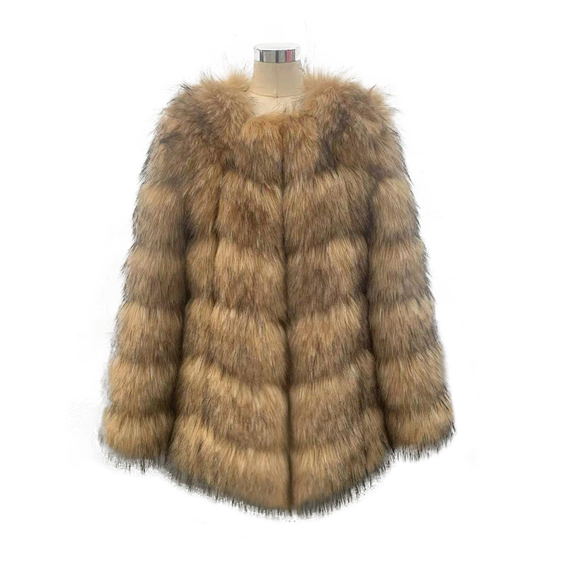 012801e8-62f4-46b6-8a20-d55c648bfaad.jpg Women’s Faux Raccoon Patchwork Fur Coat - Image 3