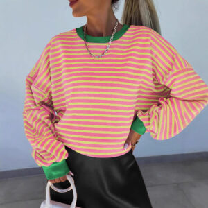 Women's Stylish Striped Crew-neck Top