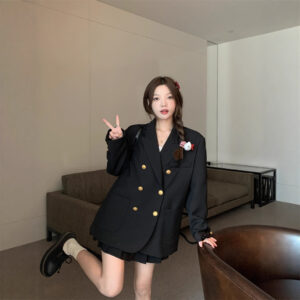 Stylish Gold-Button Loose Blazer For Women