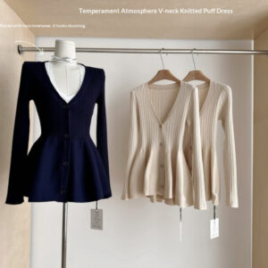 Navy Blue V-Neck Knitted Cardigan