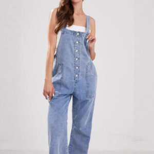 Womens Casual Loose-fit Straight-leg Overalls